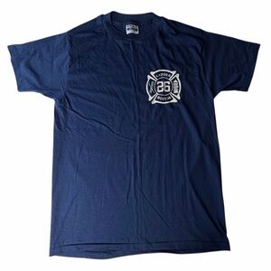 Vintage Boston Fire Hanes Fifty-Fifty T-Shirt Large Navy Blue Single Stitch USA